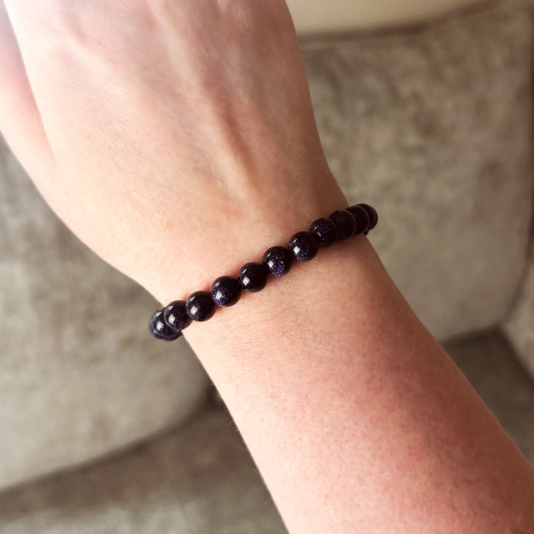 Blue Goldstone Bead Bracelet